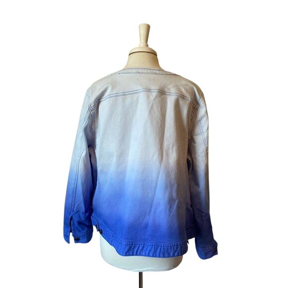 Jessica London Women's Plus 22W Coastal Boho Collarless Ombre Blue Denim Jacket - Picture 3 of 7